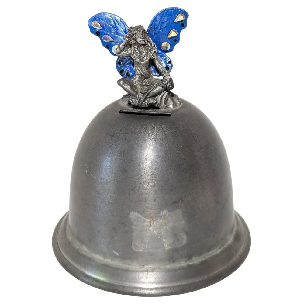Fairy Penny Perched on Coin Bank, 4.5" 90s Pewter Handpainted Wings Gallo Figure
